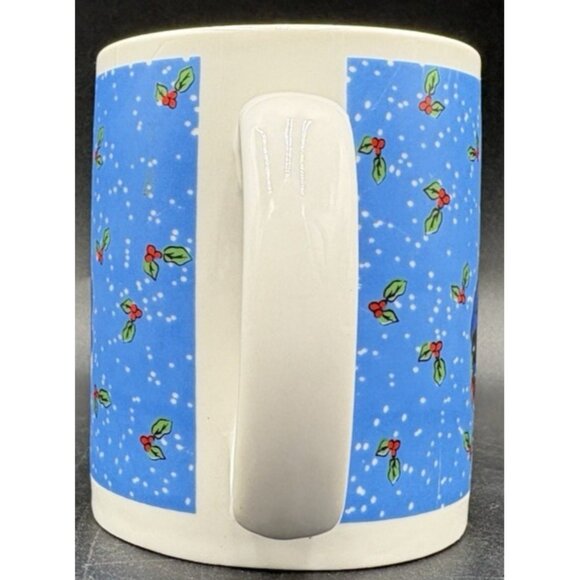 Vtg Christmas Holiday Snowman Coffee Tea Cup Mug Holly Blue Gift Lindsey Jordan - Picture 3 of 7